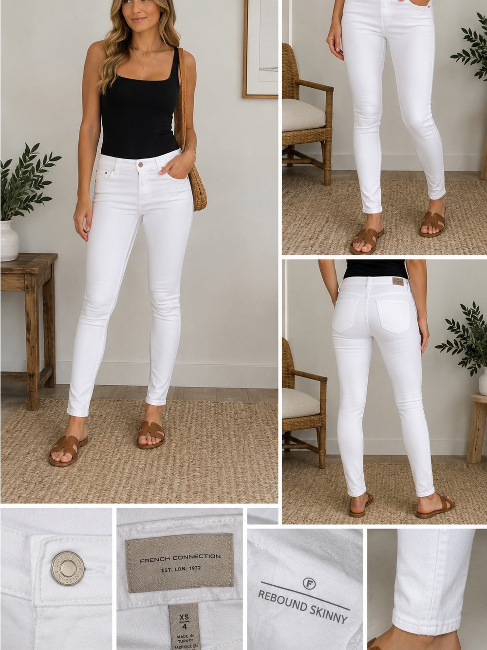 French Connection Rebound Skinny White Jeans Women’s Size XS/4 Stretch Denim